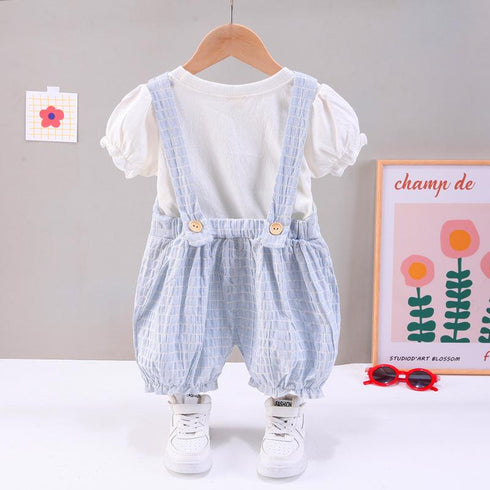 Girls' Cute Casual Suspenders Two-piece Set